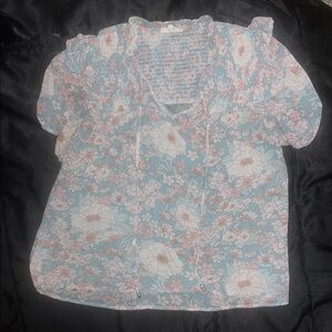 Entro Floral Blouse - Blue and Pink